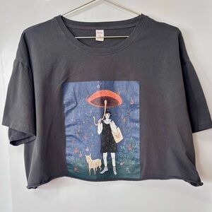 ROMWE Charcoal Graphic Crop Top